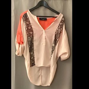 Akira | Cream & Coral Print Top | Zebra Print